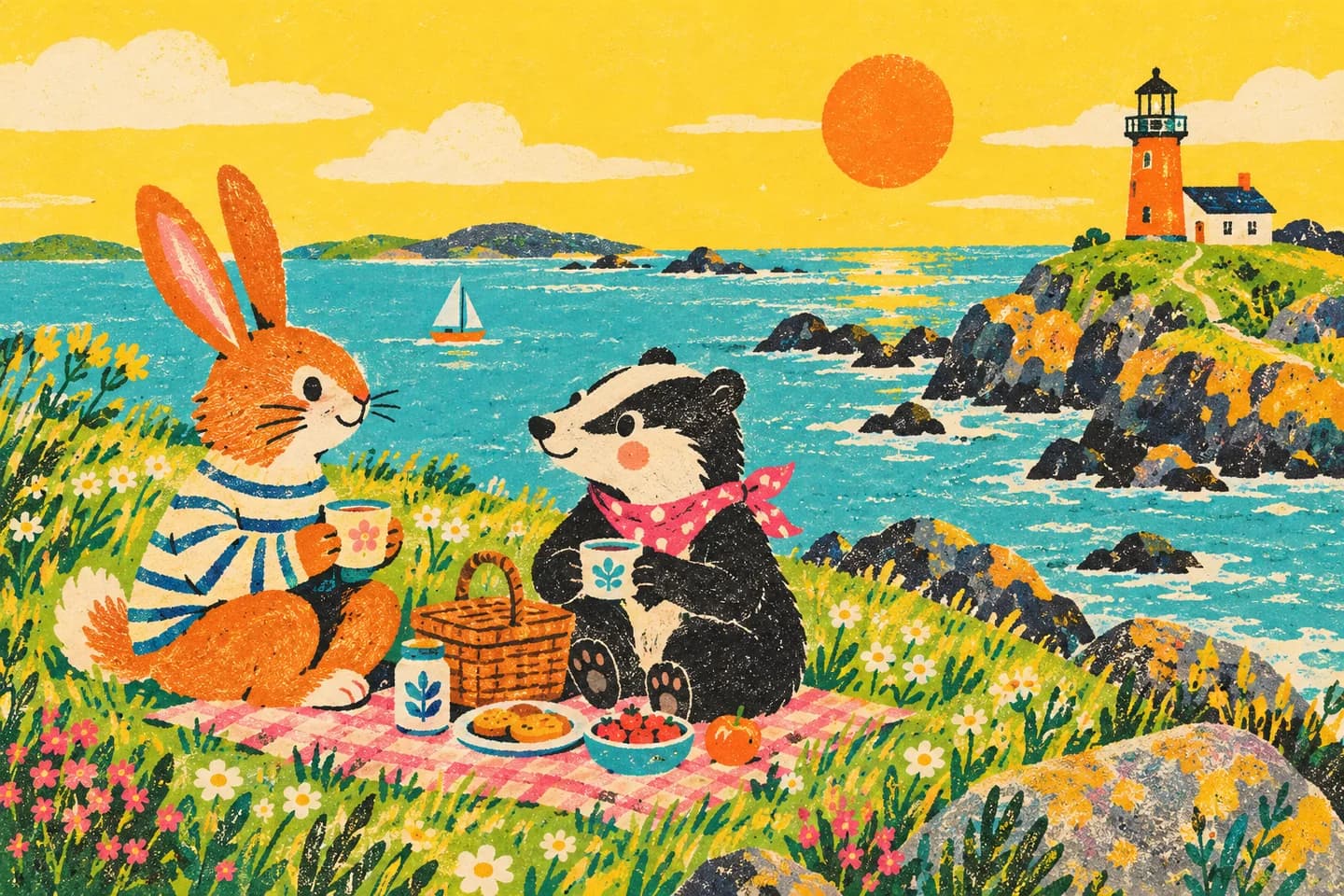 Bright illustration with playful characters 7