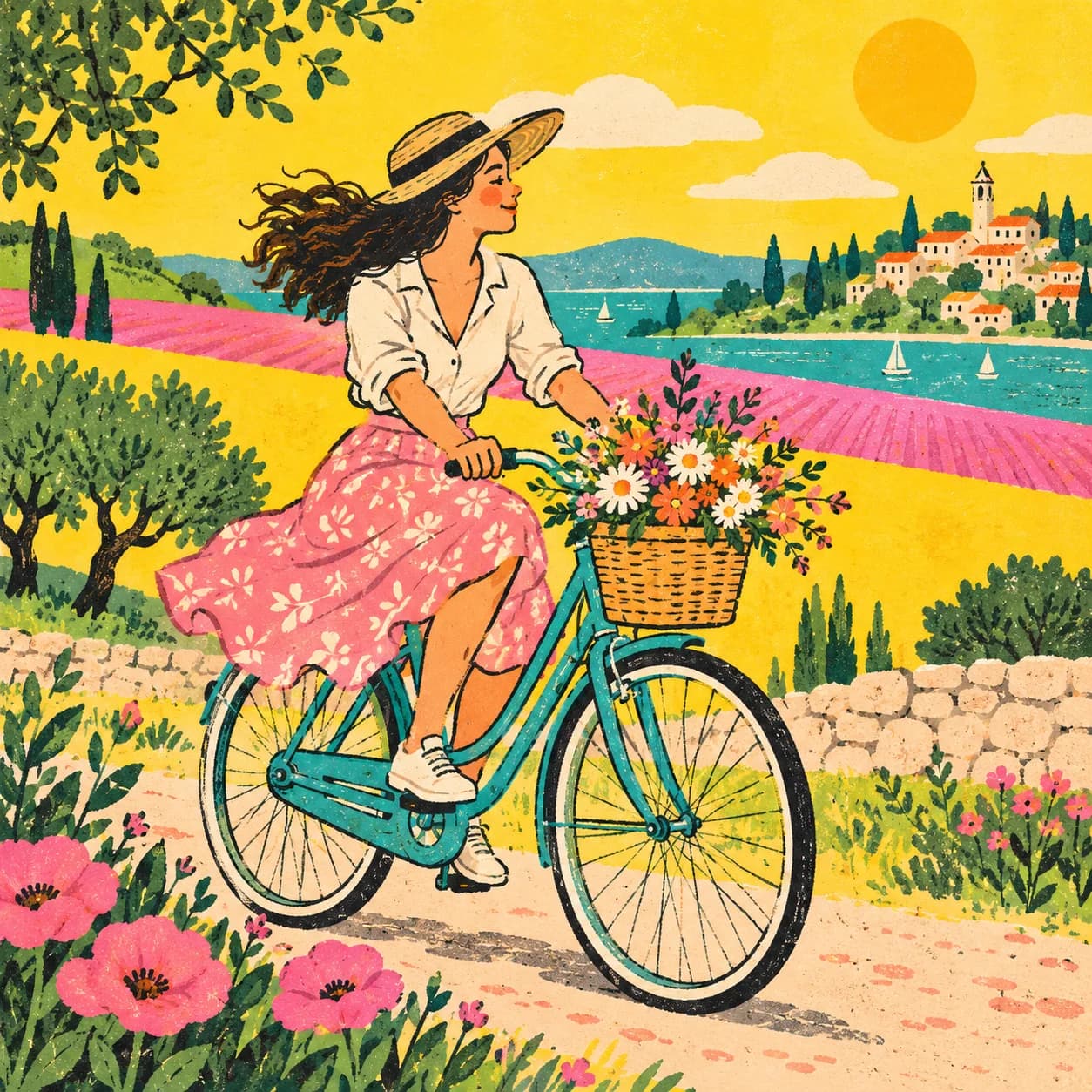 Bright illustration with playful characters 8