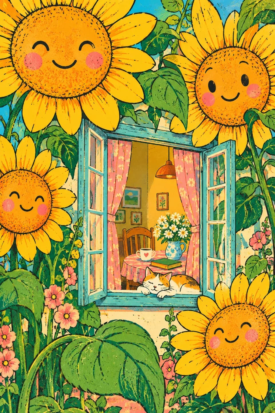 Bright illustration with playful characters 9
