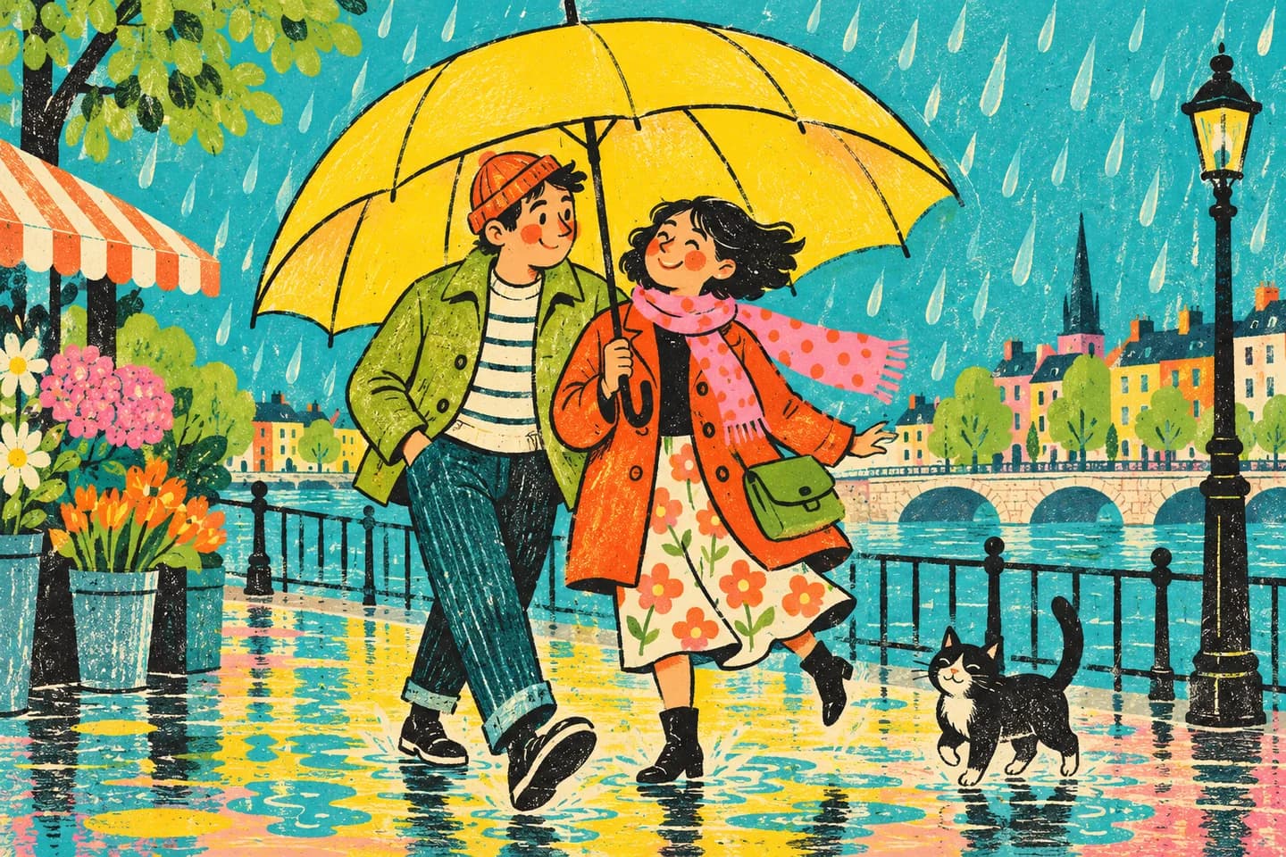 Bright illustration with playful characters 13