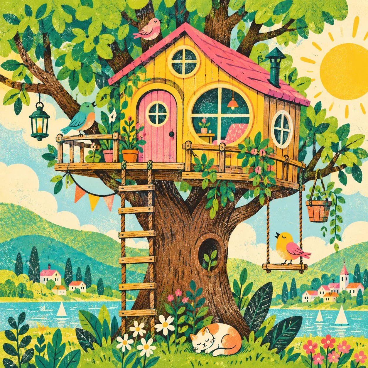 Bright illustration with playful characters 14